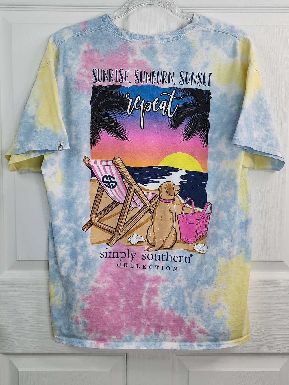 Simply Southern Tie-Dye Tee in Blue, Pink & Yellow - Beach Sunset Graphic